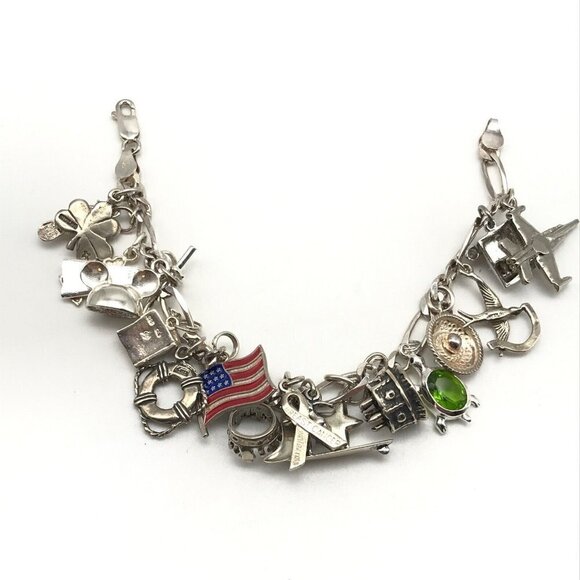 Vintage 925 Sterling Silver Full Loaded Charm Bracelet 7" - Picture 4 of 8
